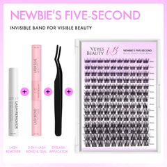 VEYESBEAUTY Lash Clusters Kit wide-band closeup highlights easier alignment for beginners.