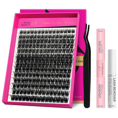 VEYESBEAUTY lash clusters kit extreme 3D layers closeup for fluffy, lightweight volume.