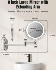 VFD rechargeable cordless makeup mirror with Type-C charging for clutter-free walls
