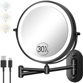 VFD wall-mounted makeup mirror with 8-inch dual magnification for precise grooming