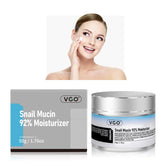 VGO Snail Mucin 92% Moisturizer packaging shows a premium jar for daily hydration.