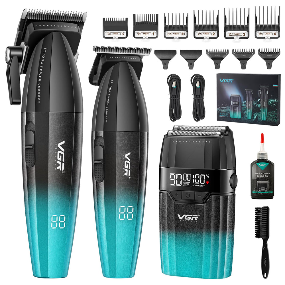 VGR 640S3 full grooming kit—complete home barber setup for versatile styling.