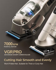 VGRPRO hair clipper blades close-up showing sharp edges for precise cuts.
