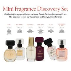Victoria's Secret Bombshell Magic mini bottle close-up hints blackberry elixir and vanilla patchouli for nights out.