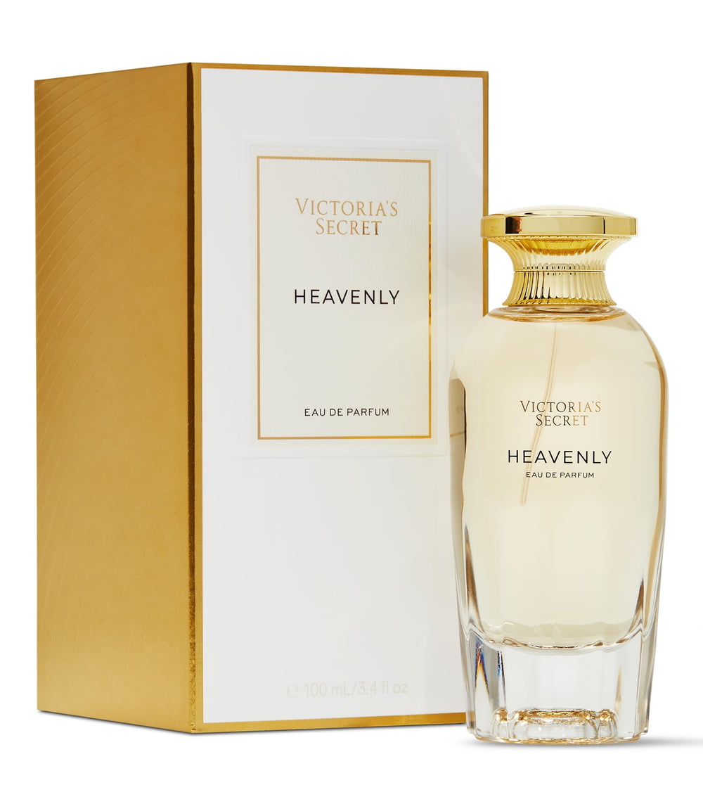 Victoria's Secret Heavenly bottle front view highlighting a luminous fragrance presence.