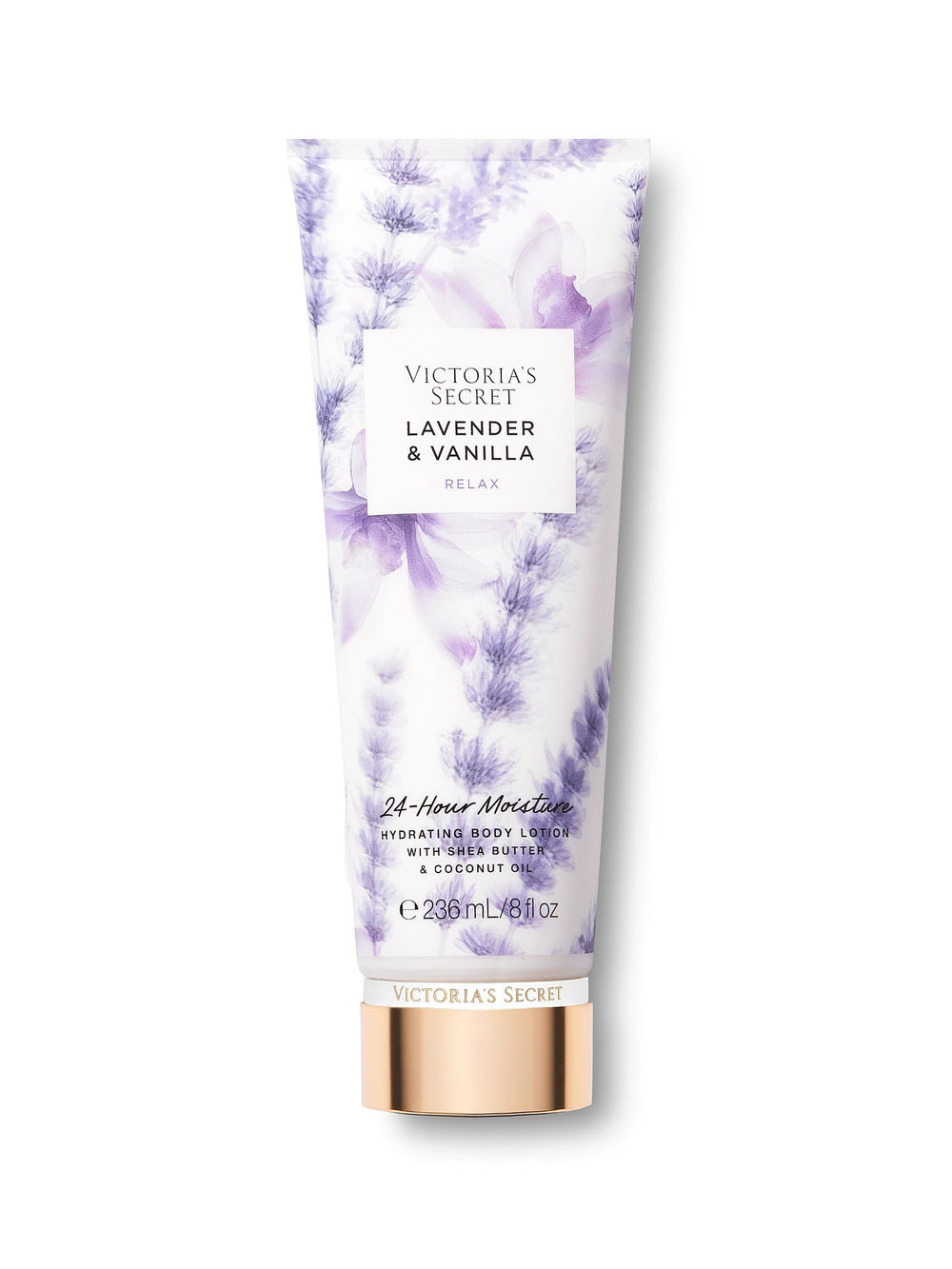 Victoria's Secret Lavender Vanilla body lotion bottle delivering silky hydration.