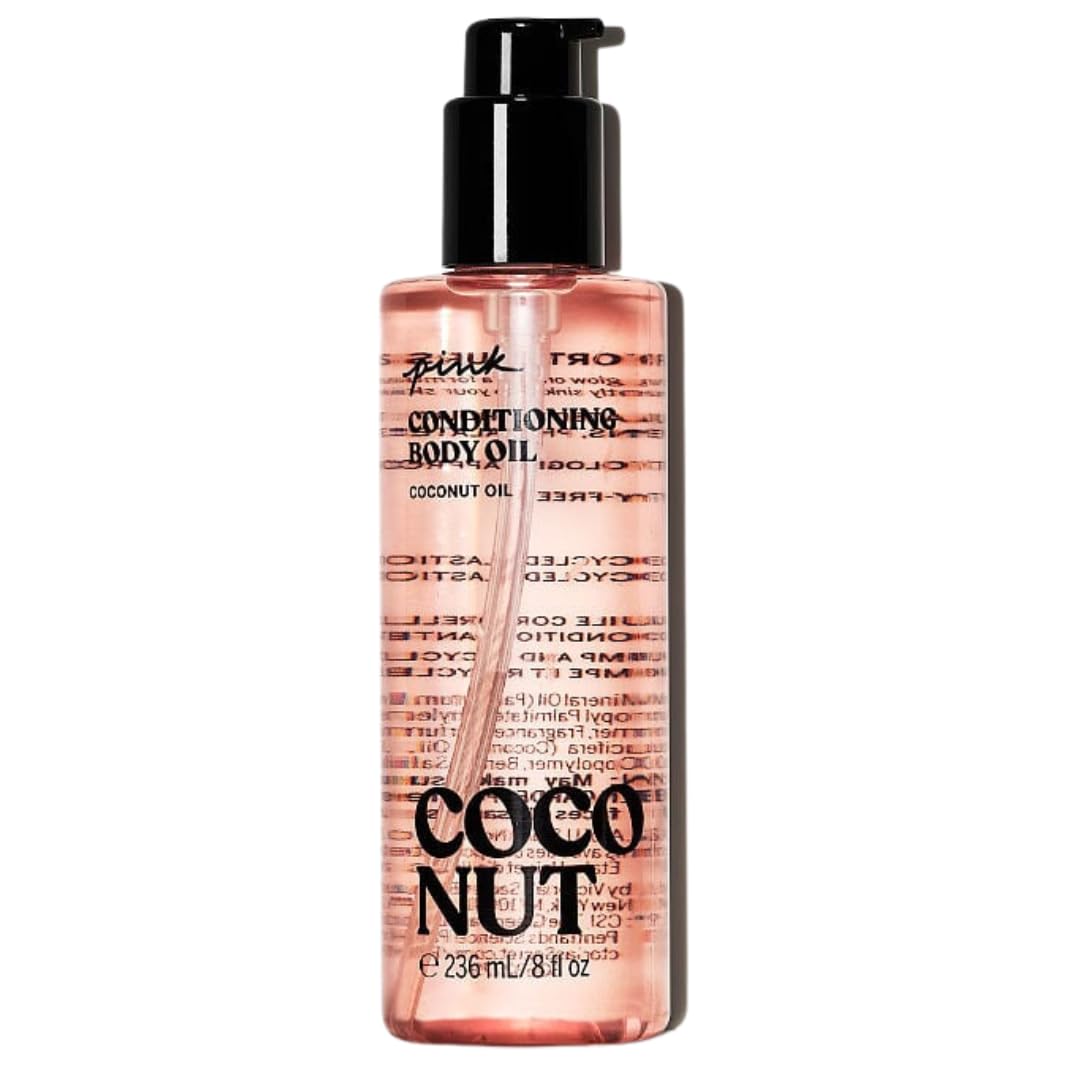 Victoria's Secret Pink Coco Oil bottle pour enables easy, hydrating application after shower.