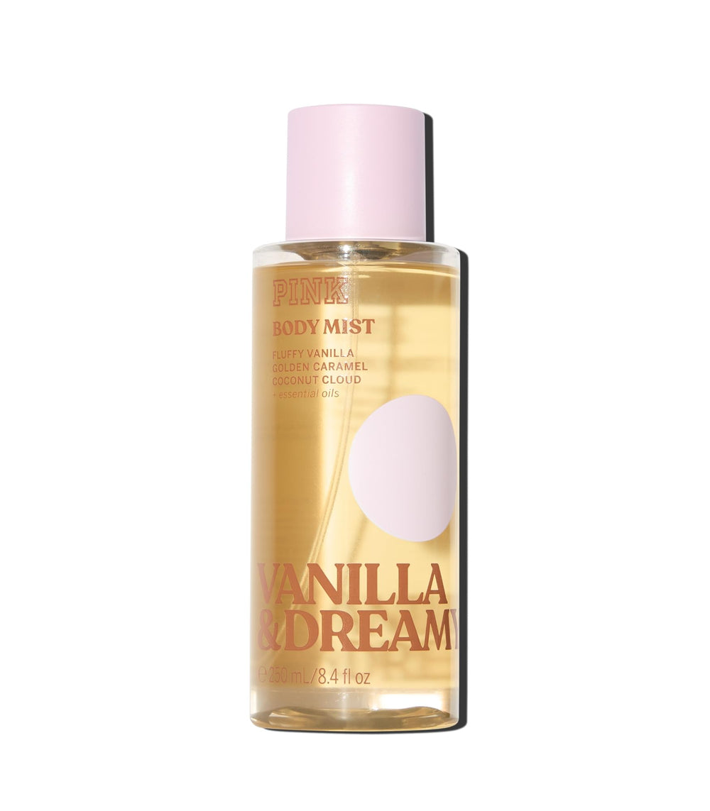 Victoria's Secret Pink Vanilla & Dreamy bottle-front shows warm vanilla aroma for daily fragrance