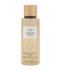 Victoria's Secret Radiant Wings bottle on vanity, sparkling fragrance for everyday glamour and confidence.
