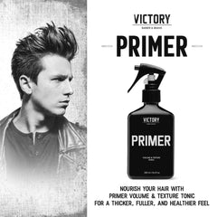 Victory Primer usa-made label highlights American craftsmanship on this sea-salt spray.