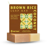 VIETNAT brown rice coconut milk soap bar pack shows compact, travel-friendly design for on-the-go cleansing.