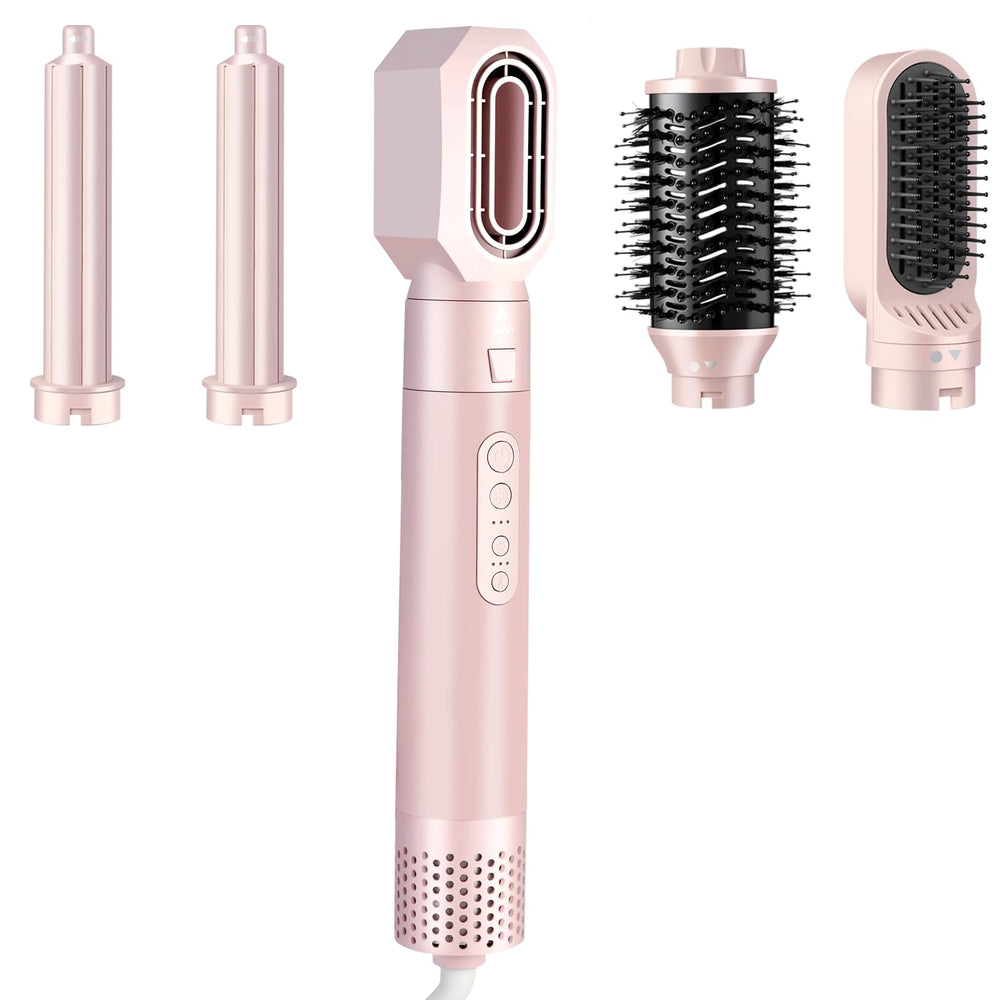 Vietoraeud 5-in-1 styler pink front view, fast drying for busy mornings.
