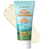 Vigority beef tallow sunscreen tube front for daily SPF 50 protection