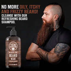 Viking Revolution argan-jojoba beard oil dropper nourishes and moisturizes skin.