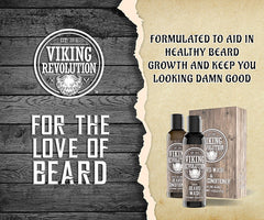 Viking Revolution beard conditioner bottle demonstrates soft, manageable hair with hydrating argan and jojoba oils.
