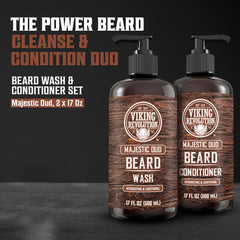 Viking Revolution beard conditioner Majestic Oud bottle softens hairs and eases tangles.