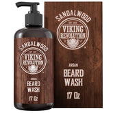 Viking Revolution beard-wash-argan-jojoba-bottle promotes hydration and healthier beard.