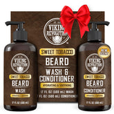 Viking Revolution Beard Wash bottle being poured for a refreshing cleanse.