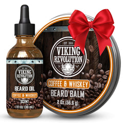 Viking Revolution beard balm tin with coffee and whiskey formula for natural hold.
