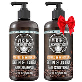 Viking Revolution coffee whiskey shampoo bottle with bold scent for a refreshing morning routine
