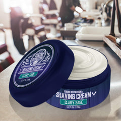 Viking Revolution luxury shaving cream jar closeup reveals creamy texture.