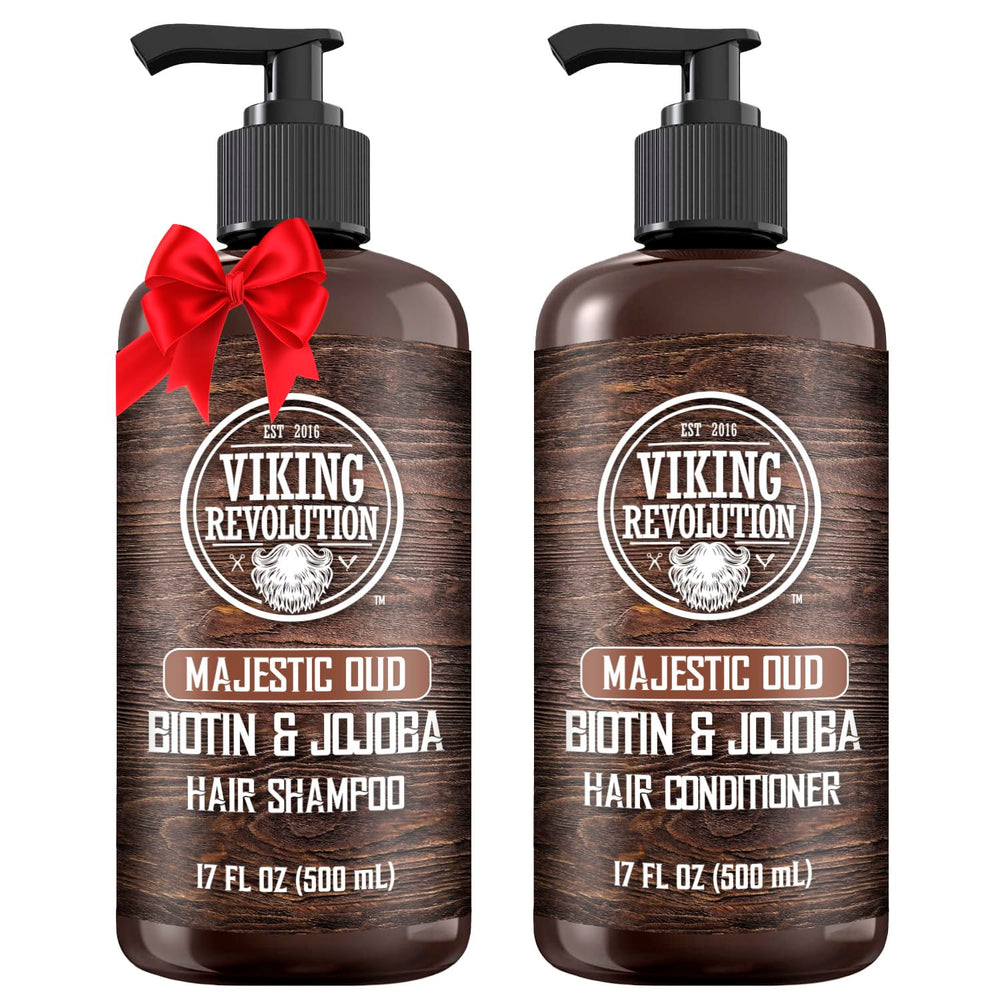 Viking Revolution Majestic Oud shampoo bottle shows deep moisturization for all hair types.