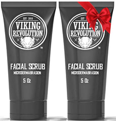 Viking Revolution microdermabrasion scrub packaging shows 2-pack convenience for efficient skincare.