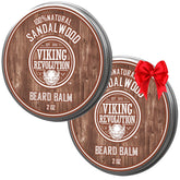 Viking Revolution sandalwood beard balm jar open for deep conditioning.