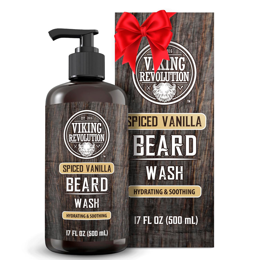 Viking Revolution Spiced Vanilla Beard Wash bottle for clean beard with refreshing aroma.
