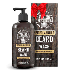Viking Revolution Spiced Vanilla Beard Wash bottle for clean beard with refreshing aroma.