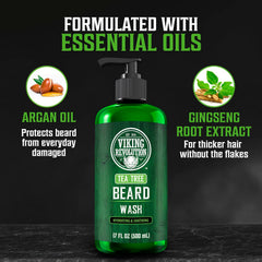 Viking Revolution Tea Tree Beard Wash with olive oil creating rich, cleansing lather.