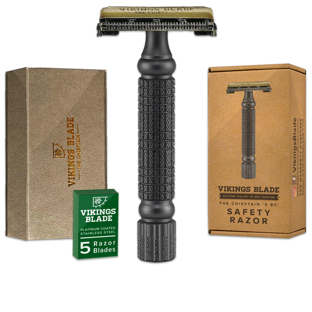 Vikings Blade Chieftain razor handle close-up for a precise, comfortable shave.