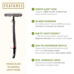Vikings Blade platinum-coated Swedish blades offer durable, milder shaving