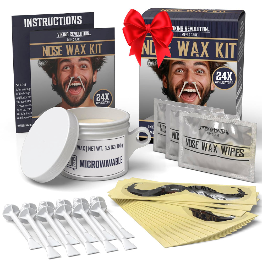 Viking Revolution nose hair wax kit bottle enables quick, mess-free grooming.