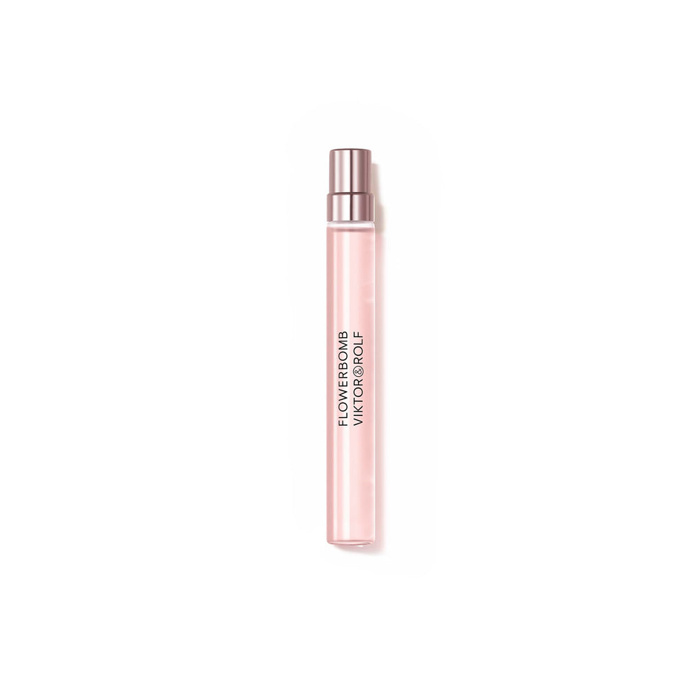 Viktor&Rolf Flowerbomb travel-size bottle front shows iconic design for on-the-go scent boost.