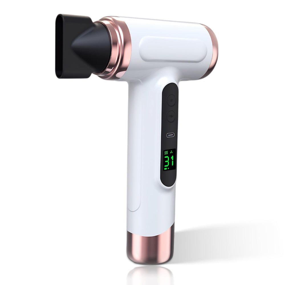 Vikye cordless hair dryer front view for travel convenience.