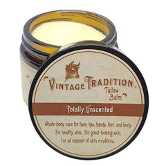 Vintage Tradition beef tallow balm unscented 2oz bottle delivers deep hydration