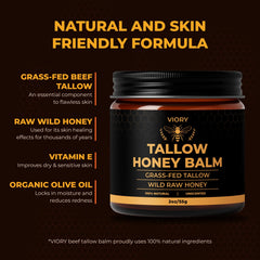 VIORY Tallow and Honey Balm texture closeup highlights whipped balm for easy, even application.