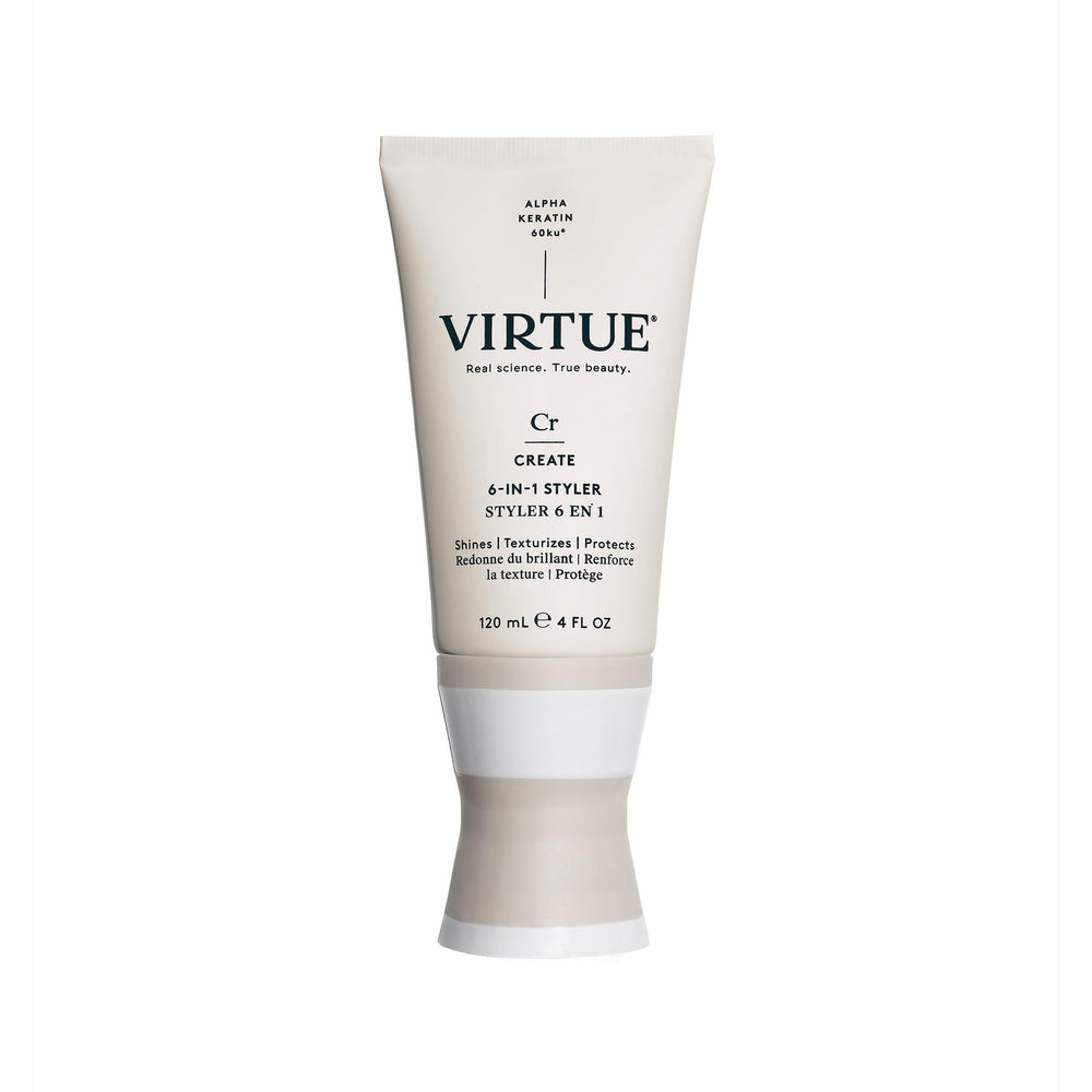 Virtue 6-in-1 Hair Styler packaging highlights Alpha Keratin 60ku for smooth styling