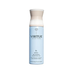 VIRTUE dry shampoo spray bottle front shows lightweight, invisible formula