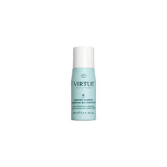 VIRTUE Recovery Shampoo bottle closeup highlights keratin infusion for damaged hair.