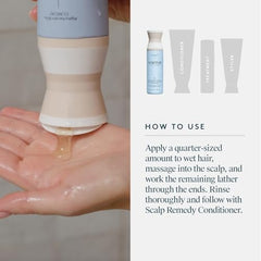 VIRTUE Scalp Remedy Shampoo rinse image reveals refreshed scalp and hair