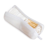 Visfresh cotton round swab travel case front view, see-through for quick access on the go.
