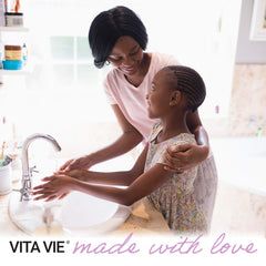 VITA VIE antibacterial body wash ingredients closeup highlights organic natural components and safety.