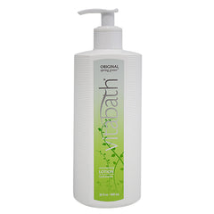 Vitabath Original Spring Green lotion bottle demonstrates hydrating, non-greasy absorption for soft, refreshed skin.