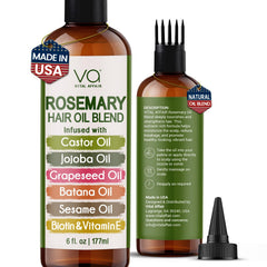 VITAL AFFAIR rosemary oil bottle pour for easy scalp treatment and growth support.