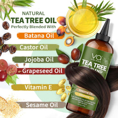 Vital Affair Tea Tree Oil bottle with strands demonstrates healthy shine and manageable hair.