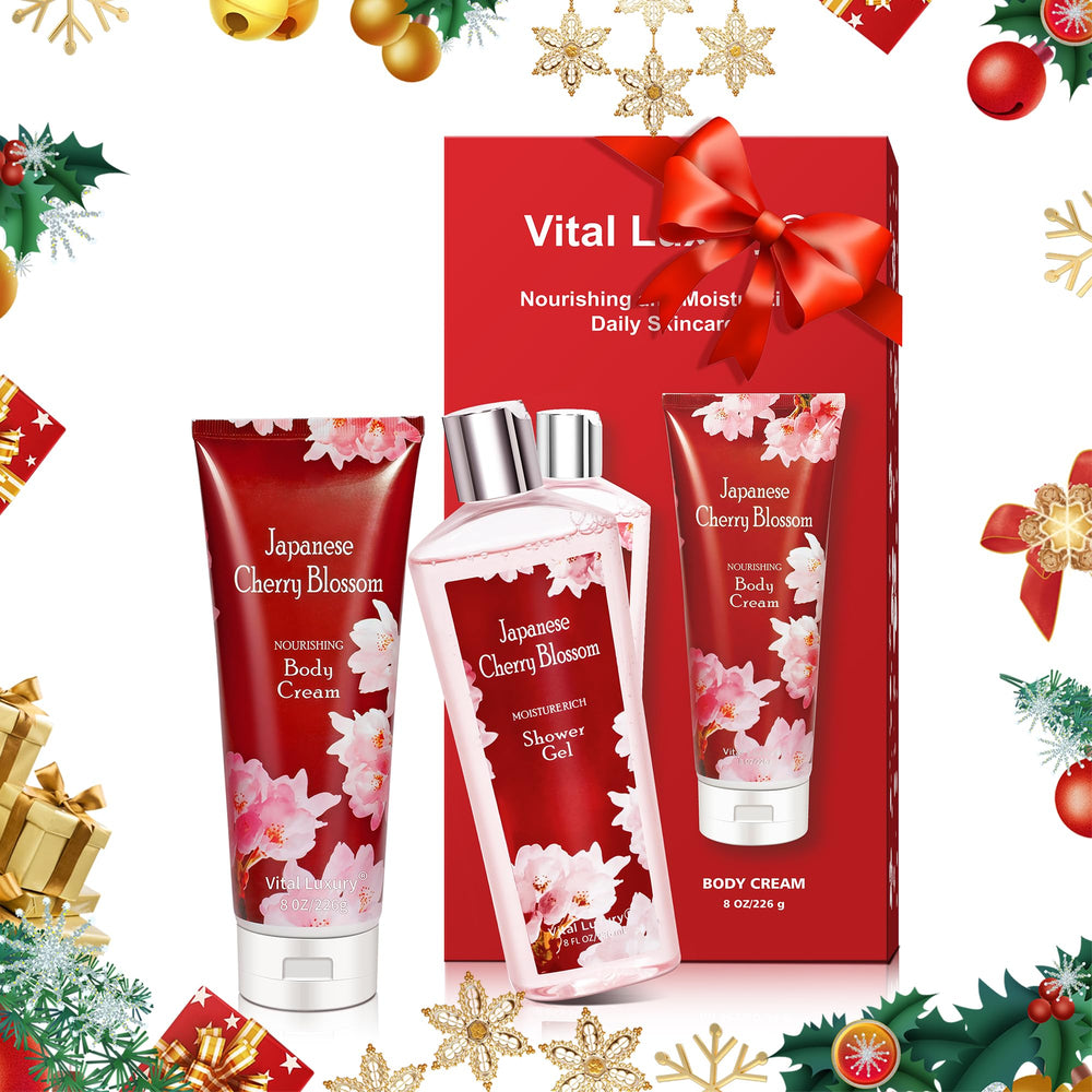 Vital Luxury Japanese Cherry Blossom Shower Gel bottle with long-lasting fragrance.