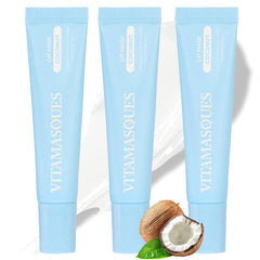 Vitamasques Overnight Lip Mask tube close-up highlighting coconut scent and hydration.