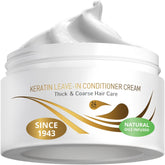 VITAMINS Hair Cosmetics Keratin Leave-In bottle demonstrates frizz control for sleek hair.